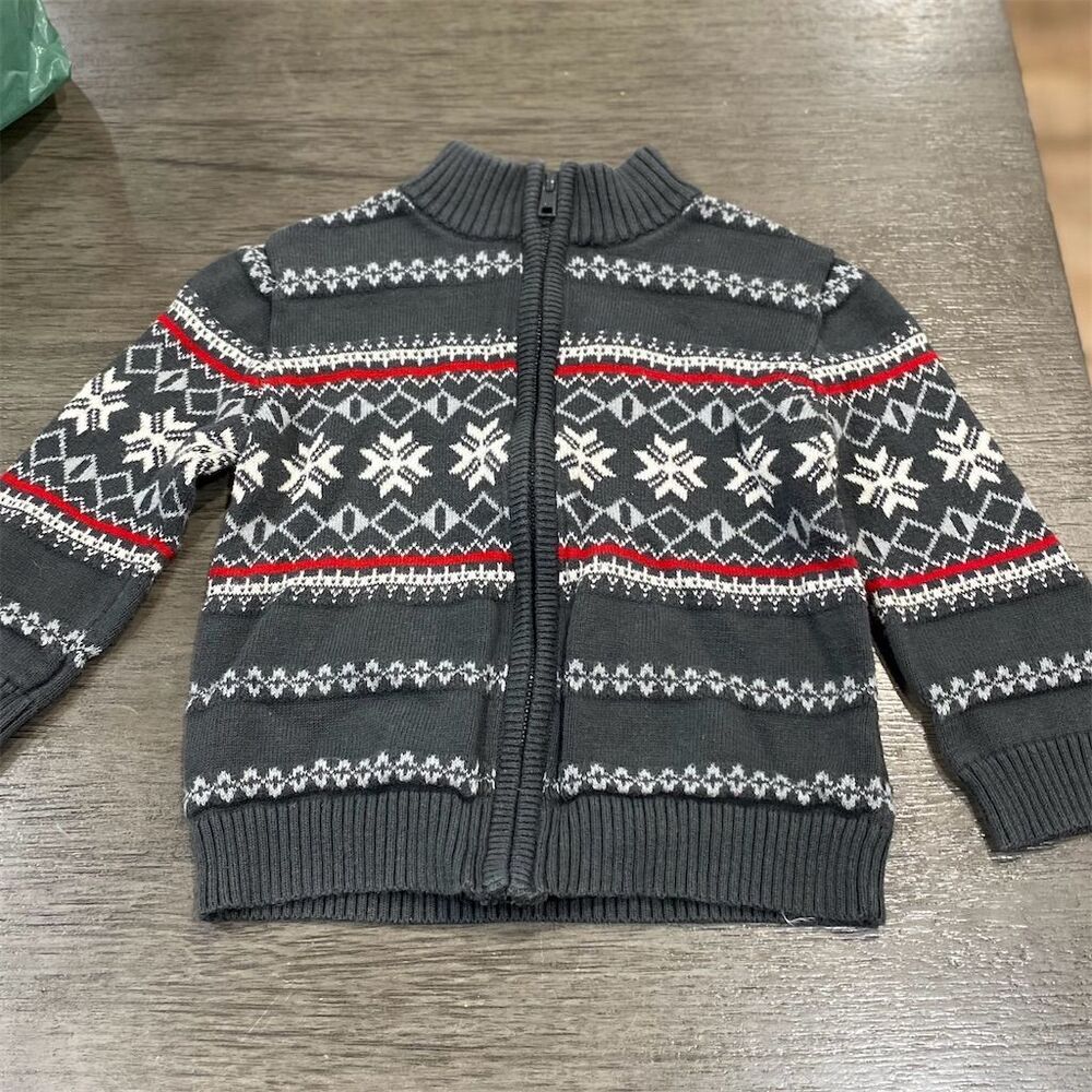 Cherokee Kids 2T Gray Winter Snowflake Full Zip Cardigan Sweater